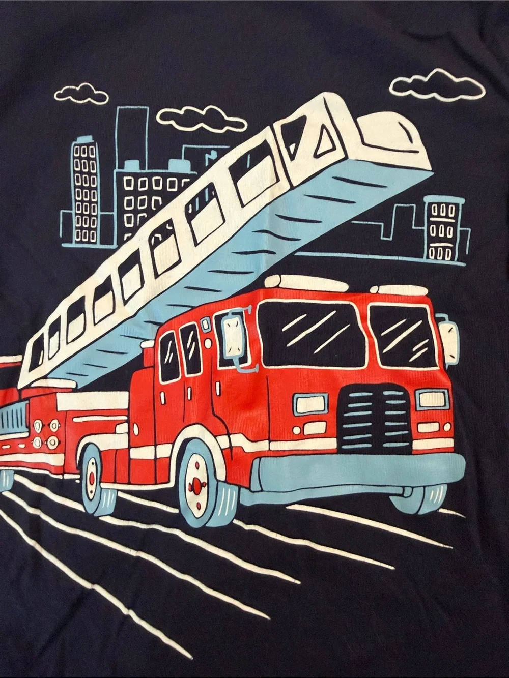 The Children's Place Navy Long-Sleeve Tee with Red Fire Truck Graphic Size 3T